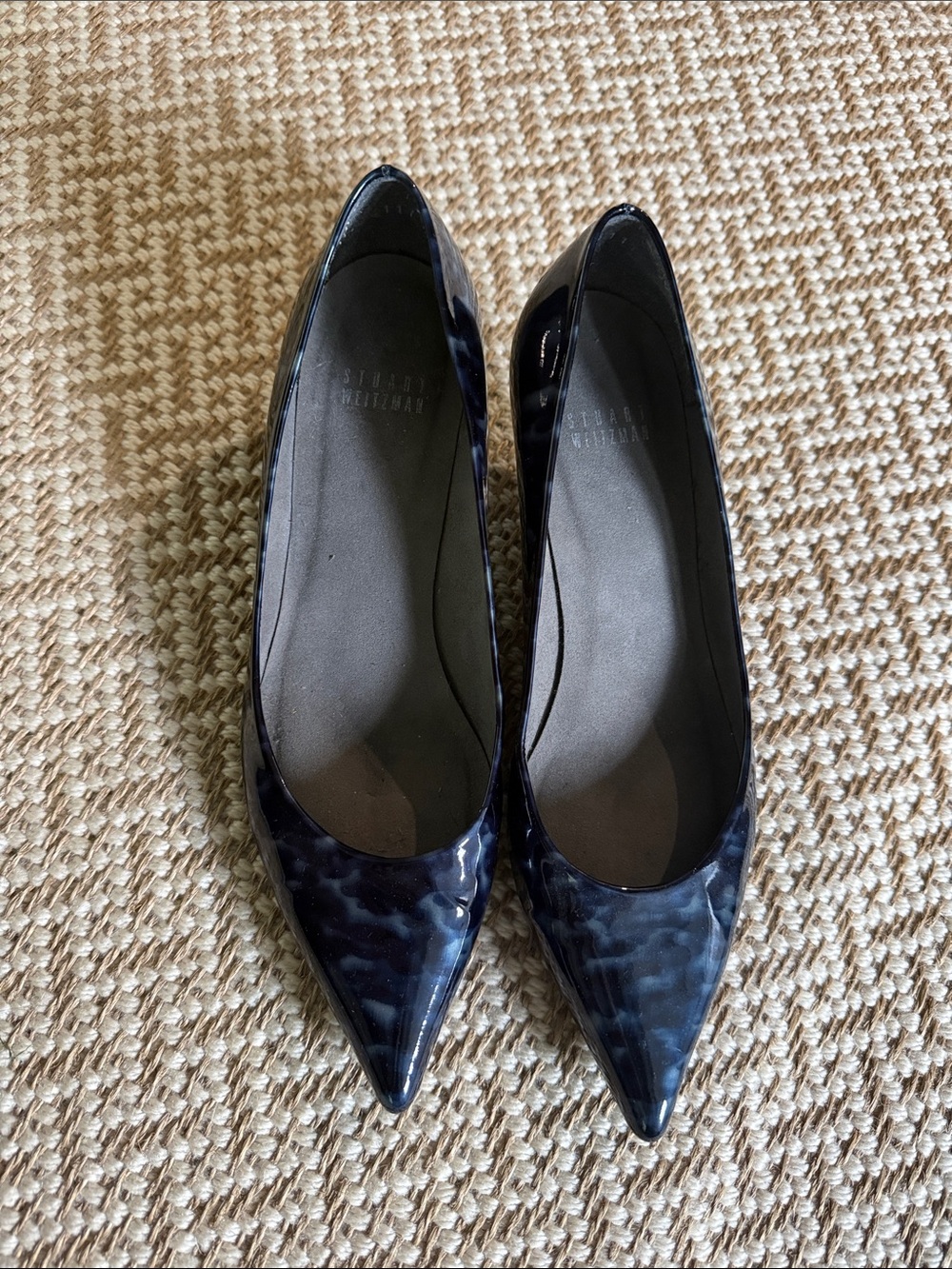 Stuart Weitzman Navy Marble Patent Pointed Flats
